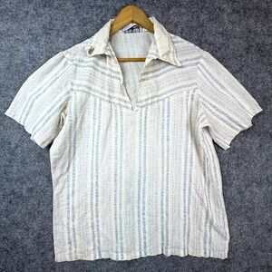 Vintage First Up Shirt Womens Large Blue White Summery Coastal Chic Retro